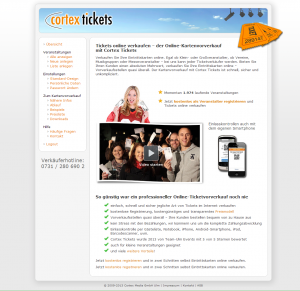 Die Startseite unseres Portals www.cortex-tickets.de